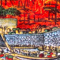 Lithograph print: People flee Tokyo on the Sumida River as fires approach