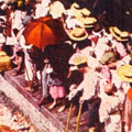 Postcard: People attempting to leave Tokyo by train in Nippori