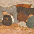 Postcard: Laborers spend the night sleeping outside covered by anpera (rush mats)