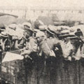 Postcard: Refugees transported from the disaster zone via freight train cars